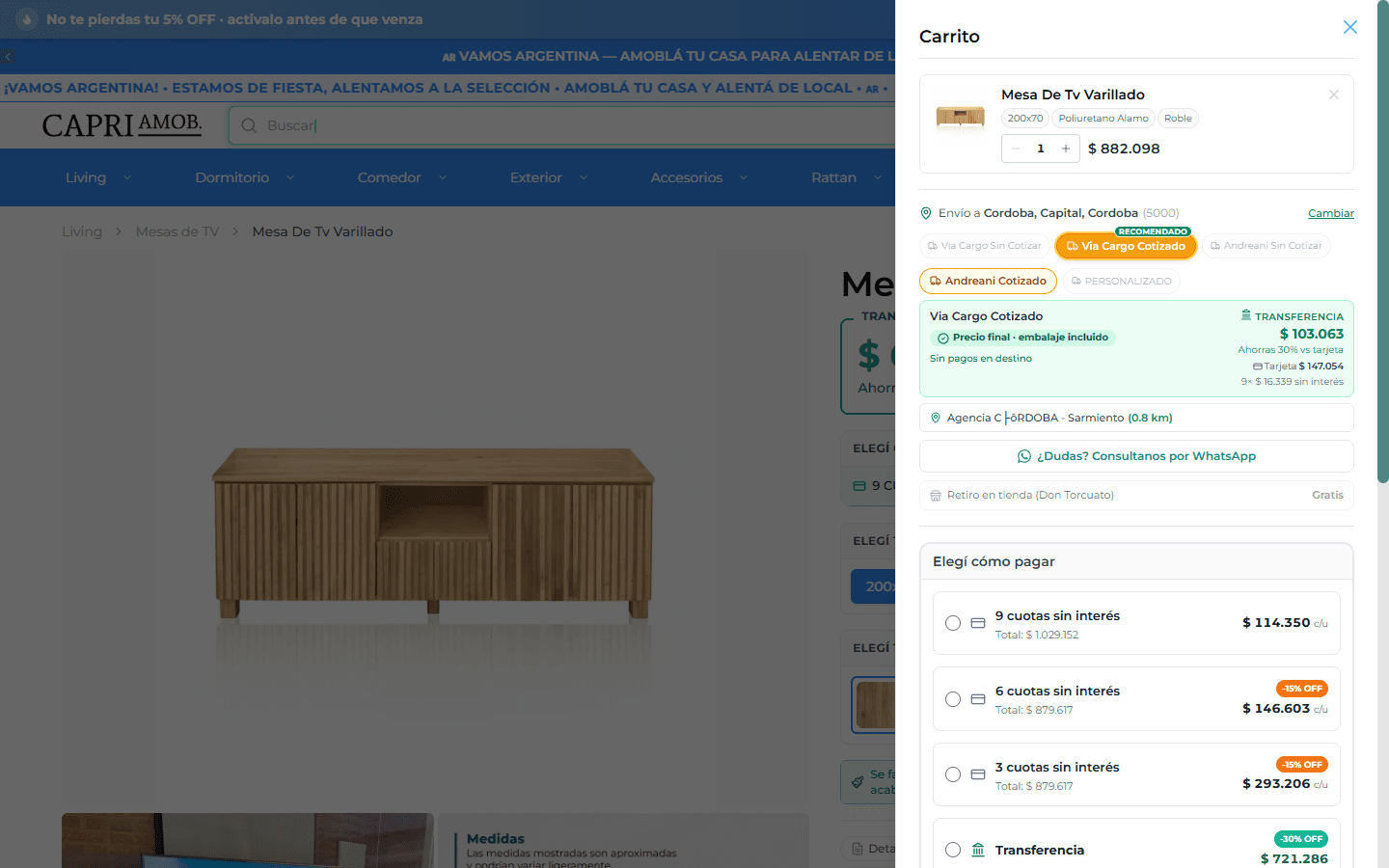 Opciones de transporte con cotización en vivo para Córdoba